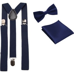 Bretels inclusief vlinderdas en pochette - Donkerblauw - met stevige clip - bretels - vlinderdas - strik - strikje - pochet - luxe - unisex - heren - giftset