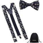 Luxe bretels inclusief vlinderdas - Gebloemd - Donkerblauw - met stevige clip - bretels - vlinderdas - strik - strikje - luxe - heren - unisex - giftset