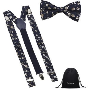 Luxe bretels inclusief vlinderdas - Gebloemd - Donkerblauw - met stevige clip - bretels - vlinderdas - strik - strikje - luxe - heren - unisex - giftset