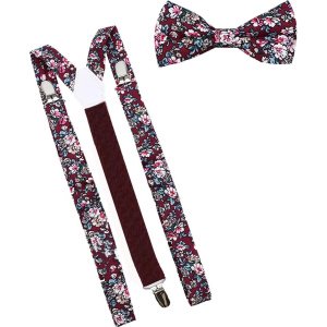 Luxe bretels inclusief vlinderdas - Gebloemd - Rood - met stevige clip - bretels - vlinderdas - strik - strikje - luxe - heren - unisex - giftset