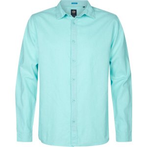 Petrol Industries - Heren Effen linnen overhemd Tealline - Blauw - Maat M