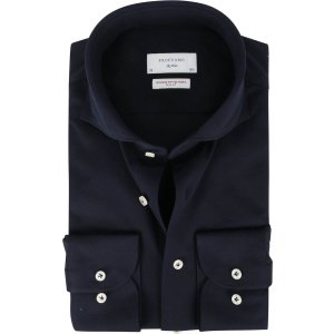 Profuomo Japanese Knitted Overhemd Donkerblauw - Maat 43 - Heren - Overhemden Formeel