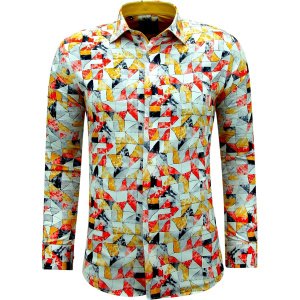 Strijkvrij Overhemd Lange Mouwen Slim fit met Print- 3142 - Geel