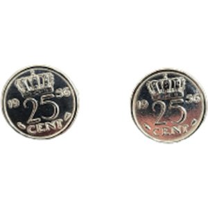 Verzilverde gulden kwartjes manchetknopen - jaar 1977