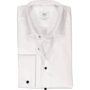 ETERNA slim fit overhemd - twill met dubbele manchet - wit - Strijkvrij - Boordmaat: 44
