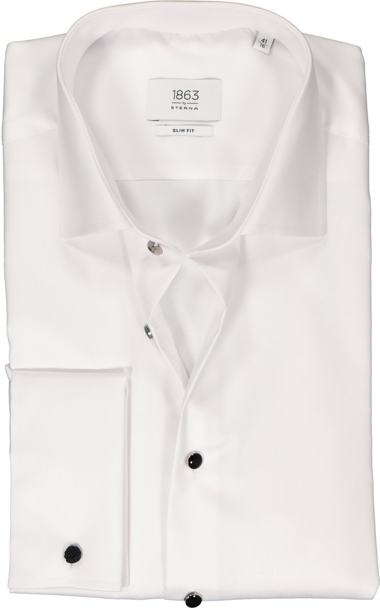 ETERNA slim fit overhemd - twill met dubbele manchet - wit - Strijkvrij - Boordmaat: 40