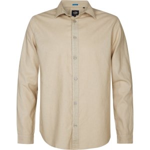 Petrol Industries - Heren Effen linnen overhemd Tealline - Bruin - Maat M