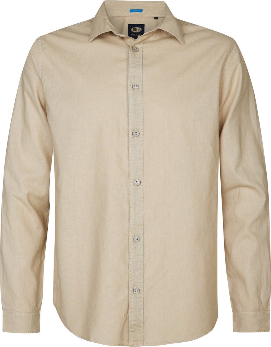 Petrol Industries - Heren Effen linnen overhemd Tealline - Bruin - Maat M