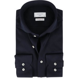 Profuomo Japanese Knitted Overhemd Donkerblauw - Maat 38 - Heren - Overhemden Formeel