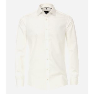 VENTI modern fit overhemd - popeline - beige met dubbele manchet - Strijkvrij - Boordmaat: 42