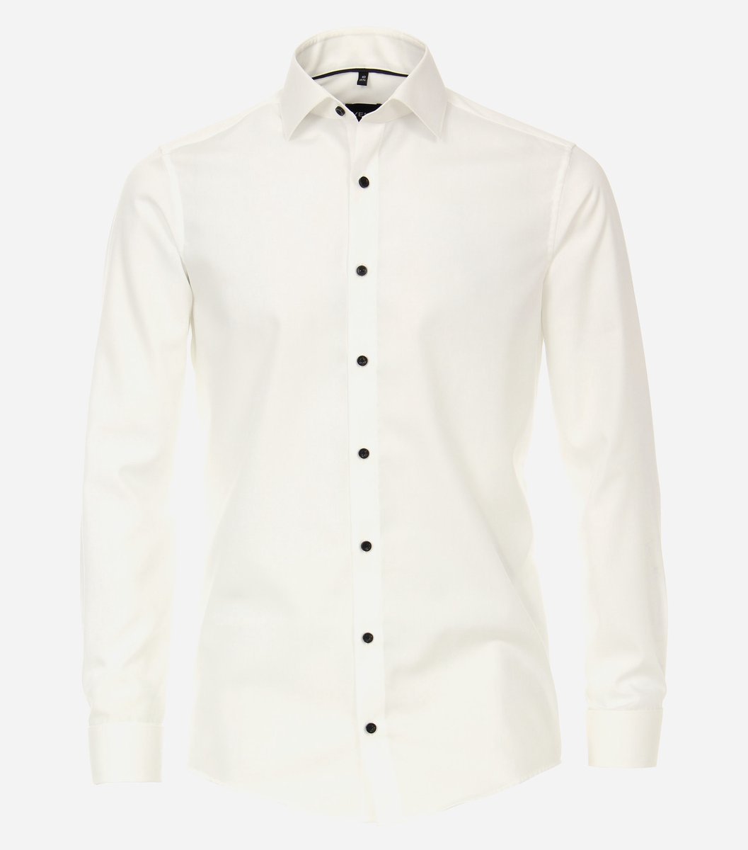 VENTI modern fit overhemd - popeline - wit met dubbele manchet - Strijkvrij - Boordmaat: 42