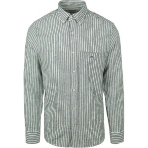 Gant Casual Overhemd Streep Linnen Groen - Maat L - Heren - Overhemden Casual