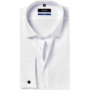 Seidensticker shaped fit overhemd - dubbele manchet met Kent kraag - wit - Strijkvrij - Boordmaat: 44